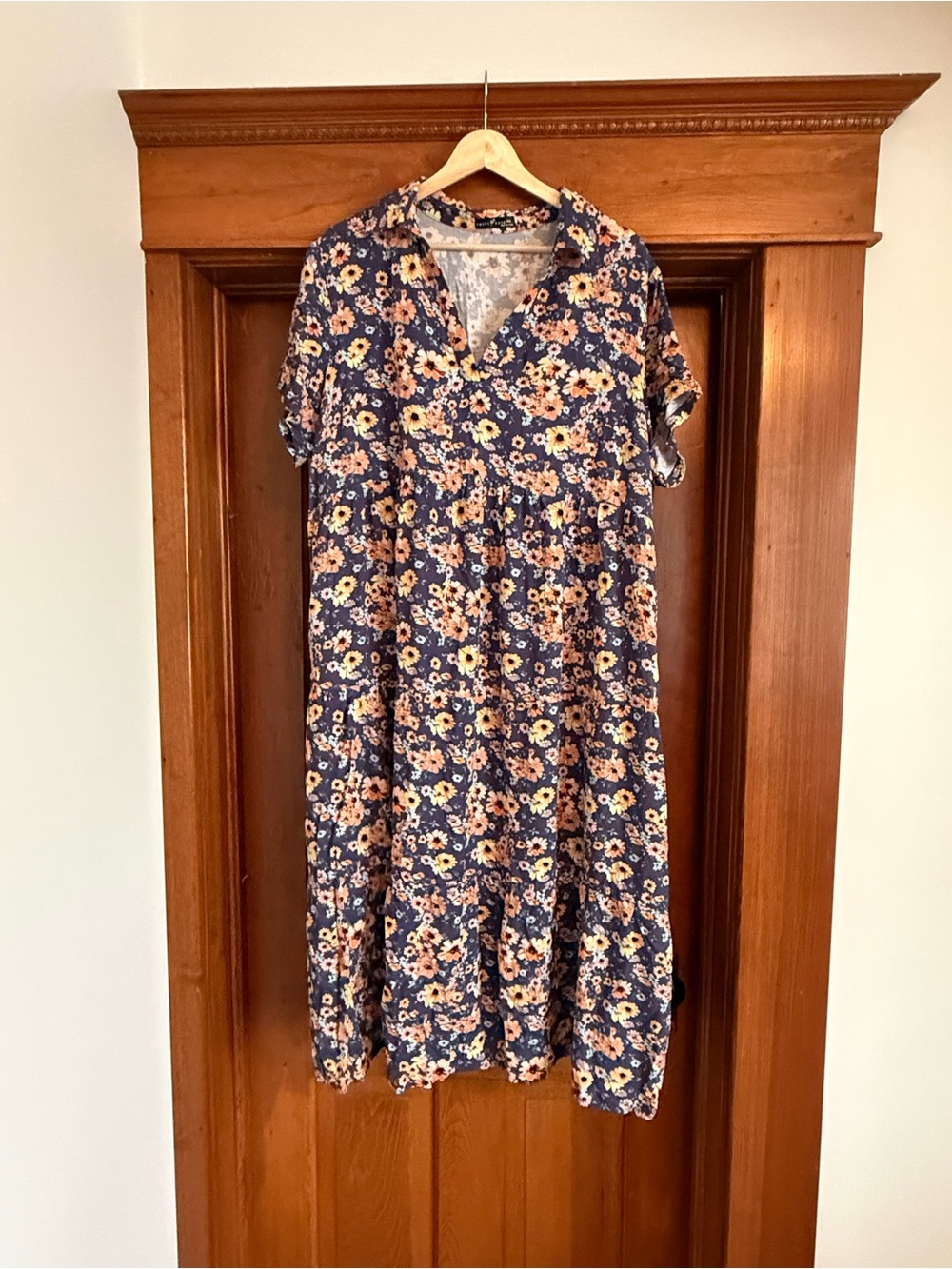 Purple Floral Midi Dress with Sunflowers